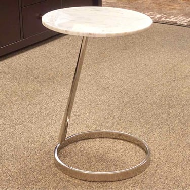 Contemporay White Stone Side Table on Chrome Base