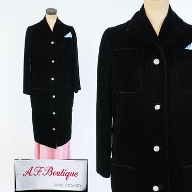 1960s Black Velvet Coat | 60s Black Velvet Coat Dress | Anne Fogarty 