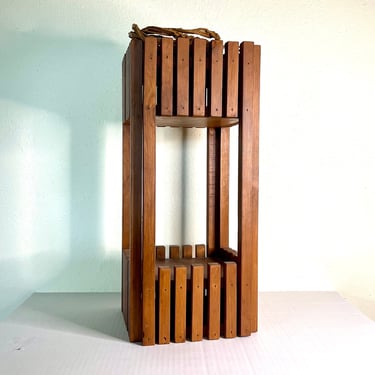 Vintage 1970s Mid Century Tiki Style Hanging Wooden Planter 