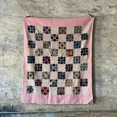 Antique Square in a Square Hand Stitched Calico Flour Sack Appalachian Quilt 81 x 70 
