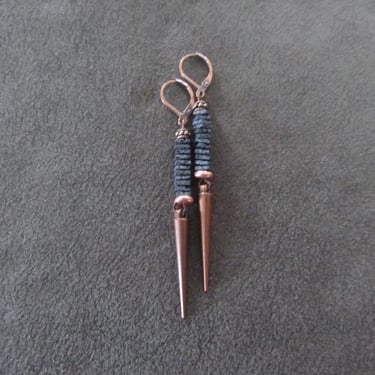 Gray lava rock and copper spike earrings 