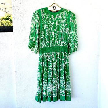 Vintage Diane Fréis 80s Dress Green 1980s Embroidered Silk Dress 