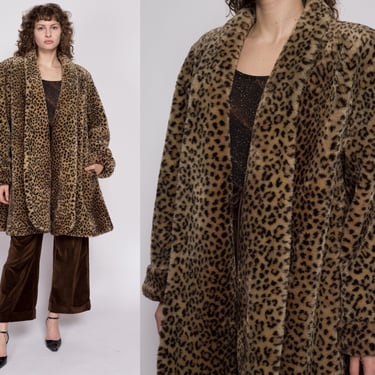 XS-L| 80s J Percy For Marvin Richards Leopard Print Coat - One Size | Vintage Animal Print Plush Faux Fur Teddy Swing Jacket 