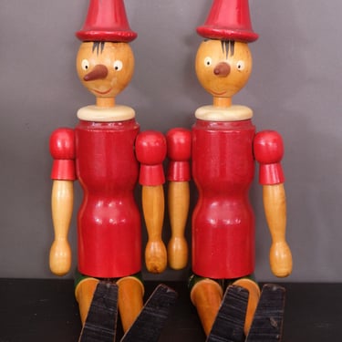 Vintage 1960s Pinocchio Wooden Jointed Doll. Made in Italy (one) 