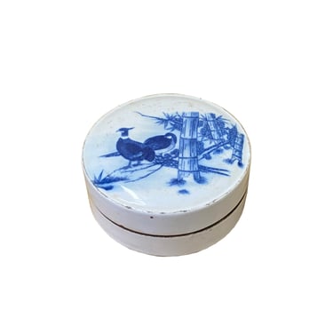 Chinese Blue White Porcelain Water Ducks Graphic Round Box Display ws2018E 