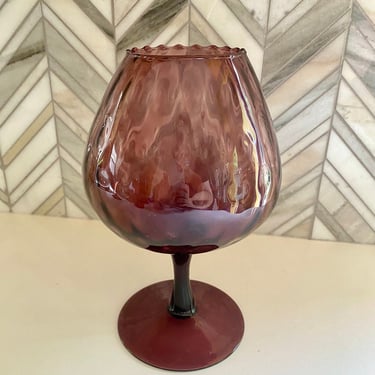 Empoli Glass Amethyst Optic Glass Brandy Snifter, Vintage Purple Diamond Print Glass Vase, Italian MCM Glassware, Mid Century Made in Italy 