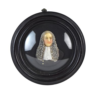 Late 19th Century Miniature Wax Portrait of Sir Isaac Newton in Wig 