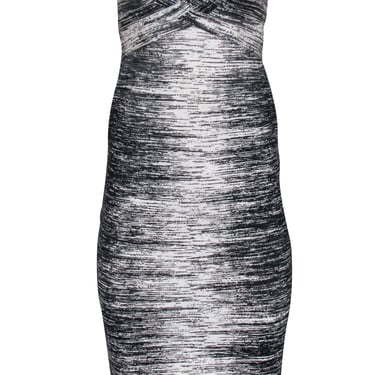 Herve Leger - Black & White Print Strapless Bandage Dress Sz S