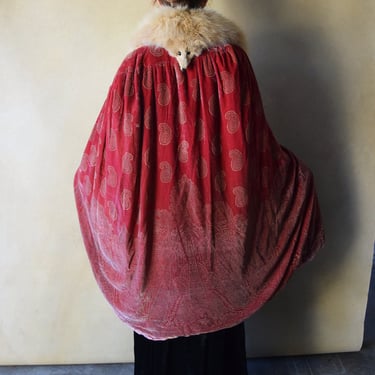 1920s stenciled cape . vintage 20s silk velvet coat . one size 
