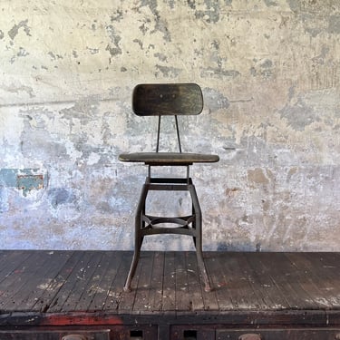 Vintage Toledo Uhl Stool Wood Seat Industrial Seating 