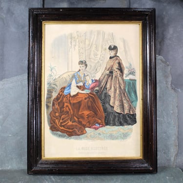 Antique Lithograph Victorian Ladies by Adele-Anais Toudouze, for La Mode Illustrée | Signed and Framed Under Glass | Bixley Shop 