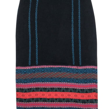 Peruvian Connection - Black Knit Pencil Skirt w/ Multicolor Print Bottom Sz S