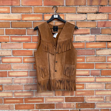 vintage 90s brown leather fringe vest  / m medium 