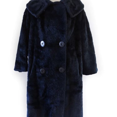 Black Faux Fur Coat Vintage 1960's, 50's 