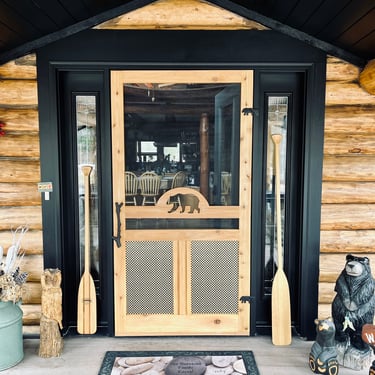 Custom Screen Door with Bear | Custom Screen Door with Cut Out | Wood Screen Door | Farmhouse Door | Gazebo Door Cabin Screen Door Porch 
