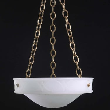 Cast Milk Glass Dish Pendant Light with Ornate Details and Bisque Finish