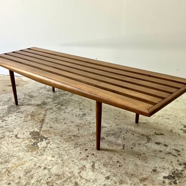 Vintage 1960s Mid Century Modern Sculpted Low Slat Bench Coffee Table 