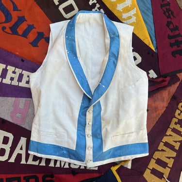 Antique 1840s Gentleman’s Waistcoat Victorian Hand Sewn Blue Silk & Linen Vtg