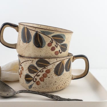 Set of 2 Otagiri Ceramic Soup Mugs, Vintage Pottery Soup Bowls with Handles, Stackable Bowls, Boho Kitchen 