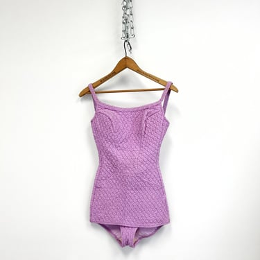 Vintage 60s Bathing Suit | Orchid Bombshell One Piece Swim Suit | Size Small 