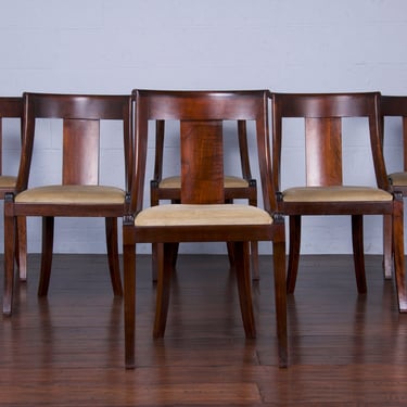 Antique French Empire Gondola Style Maple Dining Chairs - Set of 6 