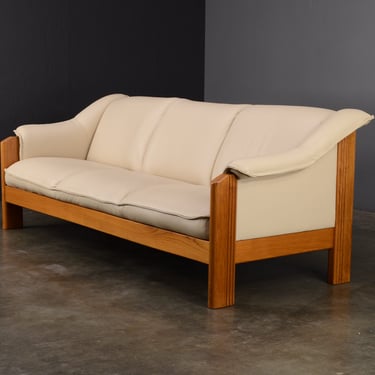 Vintage Norwegian Leather Sofa by Ekornes Tan Leather and Teak 