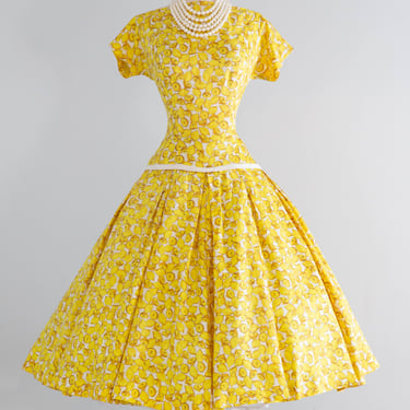 Wonderful 1950's Lemon Print Summer Dress By Pat Hartly / M