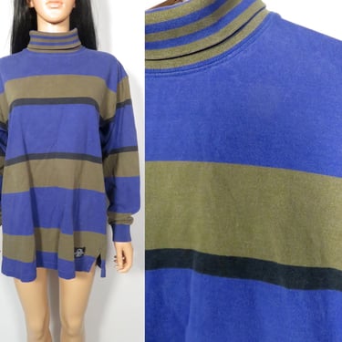 Vintage 90s Woolrich Striped Cotton Rugby Turtleneck Size M 