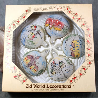 Vintage Old World Decorations Glass Ornaments | Christmas Village Theme | Set of  in Original Boxes | Vintage Christmas Ornaments 