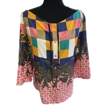 Vintage French Blouse, French Inspired Blouse, Multicolored Blouse, Multi-Patterned Blouse, Vintage Top, Rainbow Top, Circus Top, Paris Top 