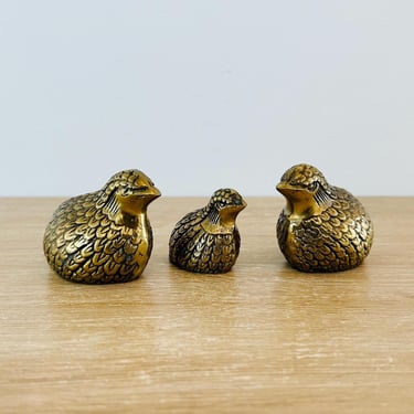 Vintage Brass Quail Sculptures - Lot of 3 Quail Family 