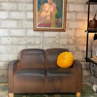 Apartment Sized Brown Leather Loveseat