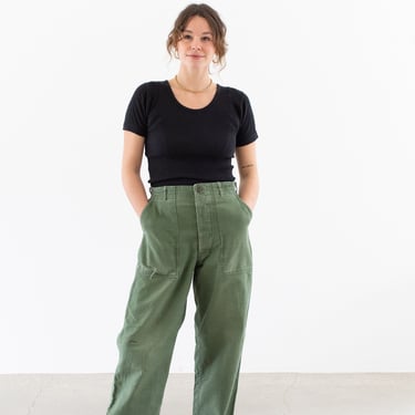 Vintage 29 30 31 Waist Olive Green Army Pants | Unisex Utility Fatigues Military Trouser | Button Fly | F470 