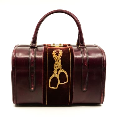 Equestrian Motif Leather and Velvet Train Case