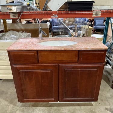 Freestanding Single Bathroom Vanity with Cherry Stained Base and Stone Top