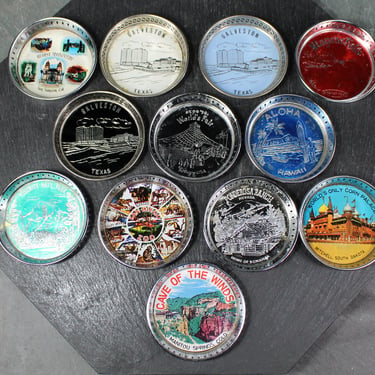 Set of 12 Vintage Metal Souvenir Coasters | Texas, Nevada, California, Colorado, South Dakota, Hawaii, Yosemite & More | Bixley Shop 