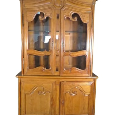 Antique French Carved Walnut Louis XV Lighted China Cabinet Vitrine, Circa 1890s