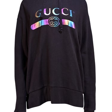 Gucci - Black w/ Multicolor Iridescent Front Logo Sweatshirt Sz L