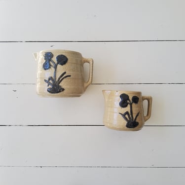 Stoneware Thistle Pitcher with Blue Floral – Handmade Rustic Pottery (Sold Separately) 