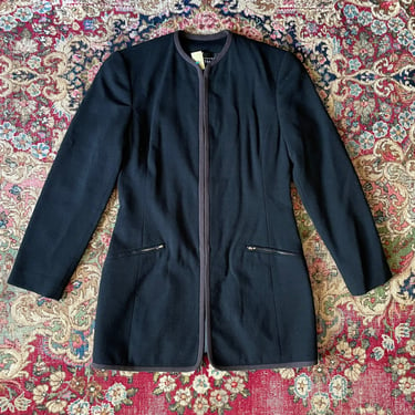 Vintage Linda Allard Ellen Tracy jacket | black wool crepe zip up blazer 