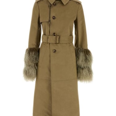 Burberry Women Khaki Cotton Blend Trench Coat