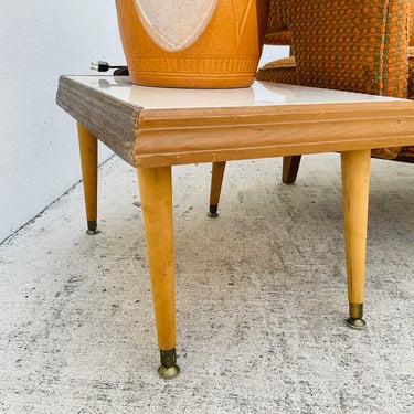 Low Wooden And Stone Top Side Table