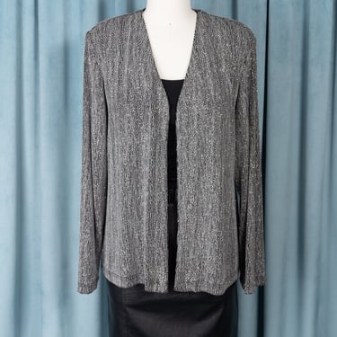 80s Ultra Sparkly Silver and Black Stretchy Open-Front Cardigan by Ronni Nicole 