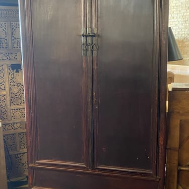 Antique 2 Door 2 Drawer Dark Wood Chinese Wedding Cabinet