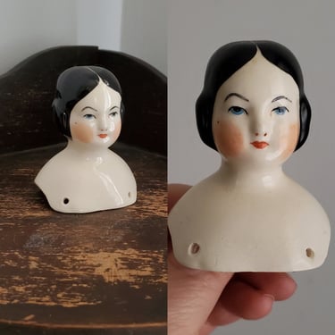 1970s Reproduction China Doll Head with Covered Wagon Hairstyle and Visible Part - 2.5