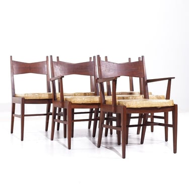 Lane Tuxedo Mid Century Walnut Dining Chairs - Set of 6 - mcm 