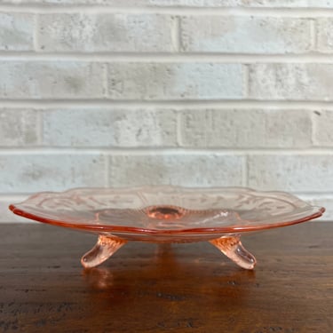 Vintage Lancaster Pink Glass Cake Plate / Bon Bon Dish with Floral Design 