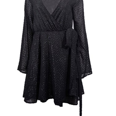 L'Academie - Black Metallic Textured Wrap Dress Sz S