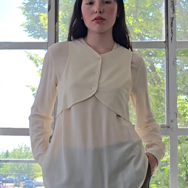 Silky Cream Vest + Blouse Set