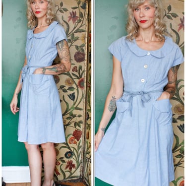 1940s Chambray Farm Dress // vintage 40s chambray dress 